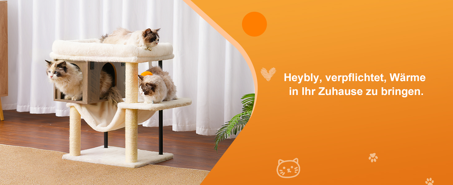 Котячий будиночок з дряпалкою Heybly HCT017WB (Rustic Gray) - велика платформа 54x40 см, висота 57.5 см