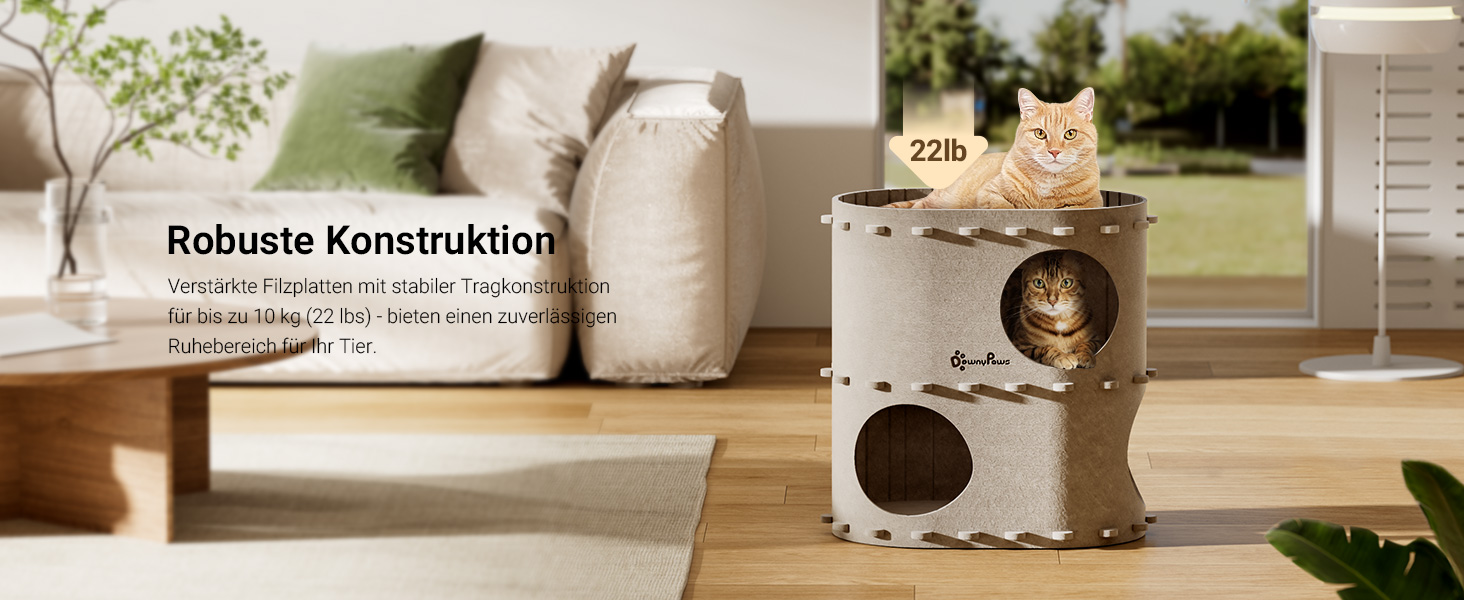 Будиночок-печеринка для котів DownyPaws з фетру, 2-ярусне ліжко для котів, 50 x 33 x 50 см, затишний дизайн, захист кігтів, бежевий