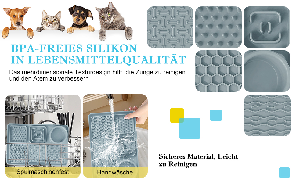 Силіконова килимок-заспокійвач для собак та котів Cooltto з мискою з нержавіючої сталі, з присосками, для грумінгу, миття та тренувань (Сірий, Модель A- 6 в 1 з 59 присосками)