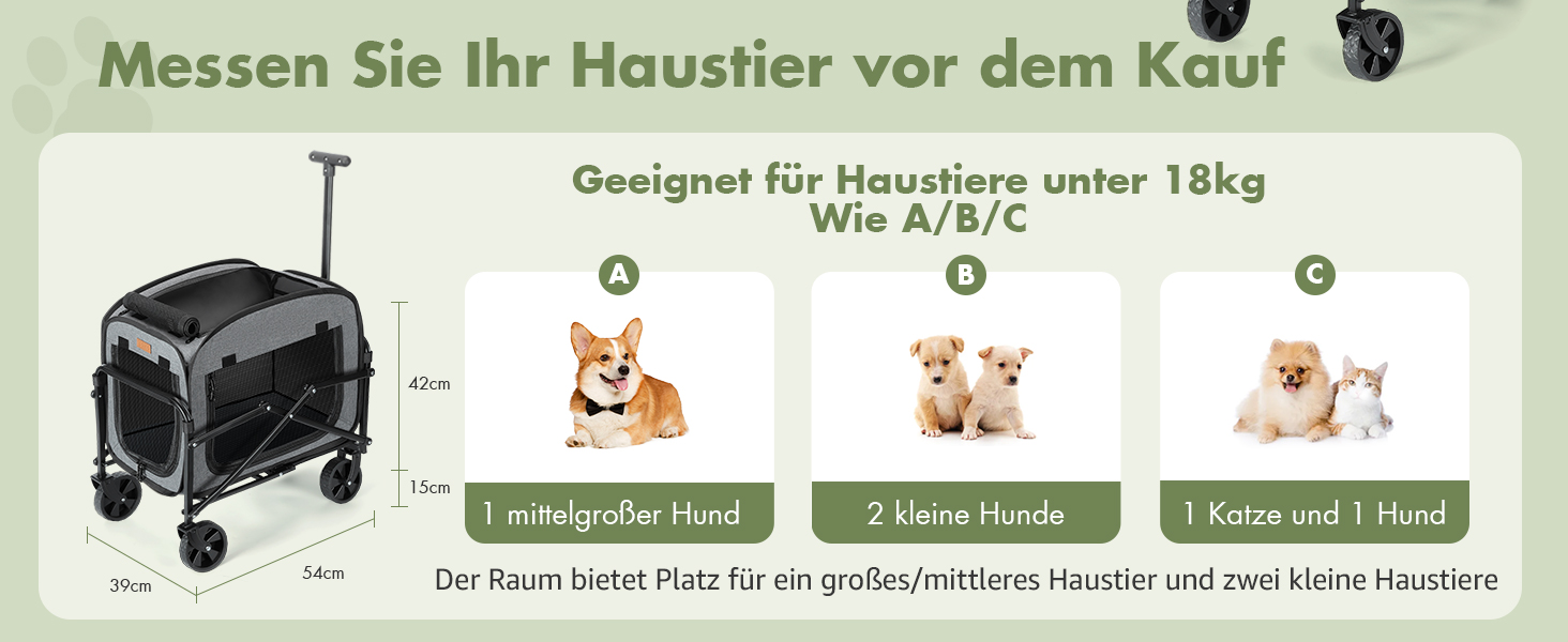 Транспортер для собак на колесах, велика візок для собак та котів до 18 кг (сірий, чорний)