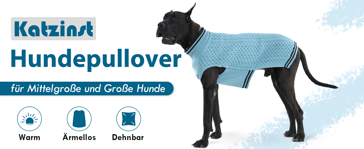 Теплий в'язаний пуловер для собак з коміром-стійкою, блакитний, 3XL XXXL | Підходить для великих собак: Лабрадор, Боксер