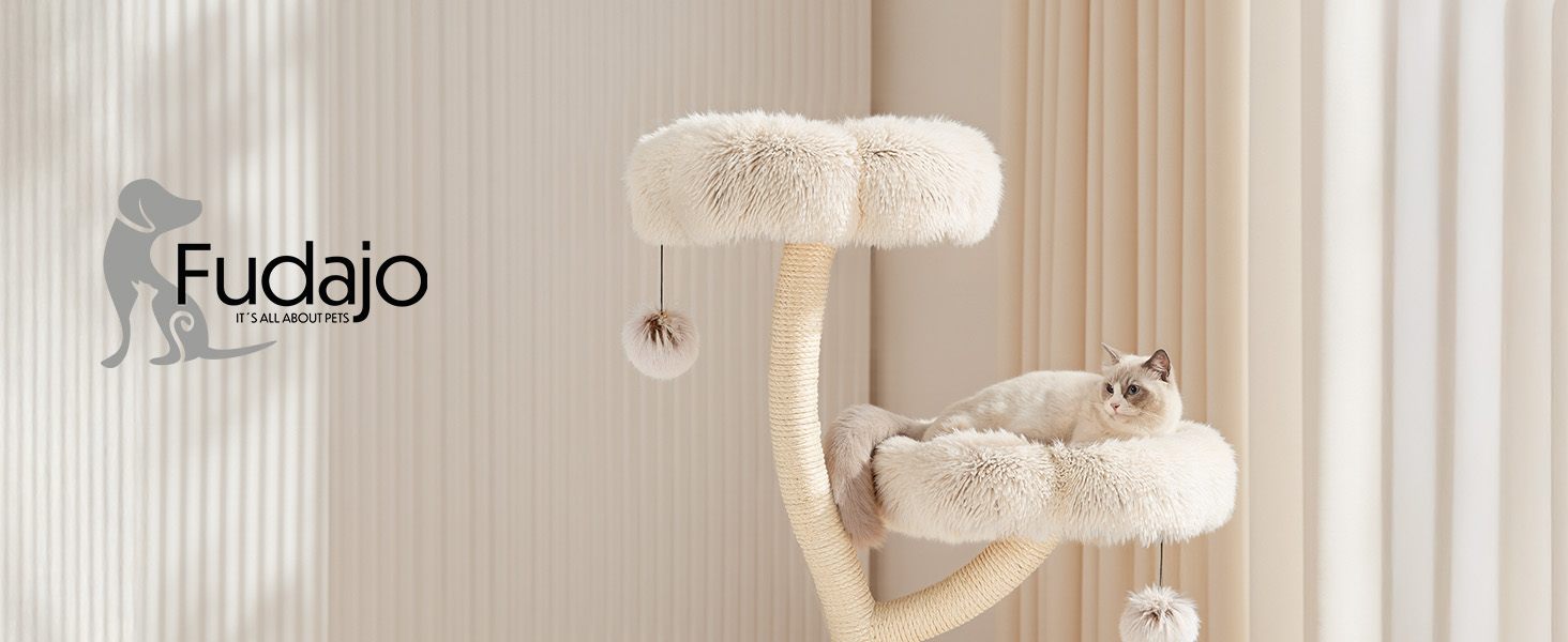 Котячий будиночок-крісло Fudajo з 3 лежаками, котячий комплекс з сизалю та плюшу, висота 125 см, діаметр 59 см, до 15 кг