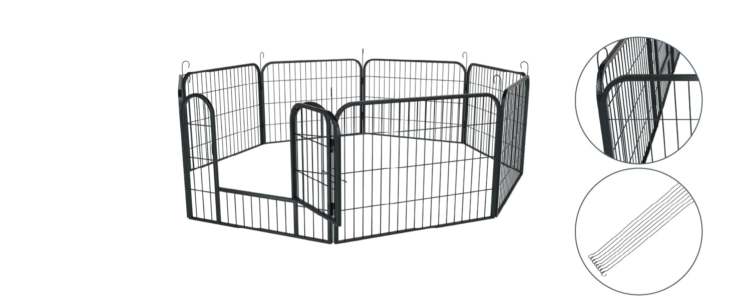Металевий вольєр для цуценят Juskys - 8-секційний вольєр для собак, кроликів та дрібних тварин (160x160x60 см) з дверцятами