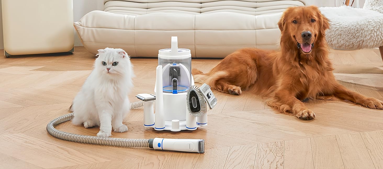 Машинка для стрижки собак Neakasa P2 Pro з пилососом, тиха, професійний набір для грумінгу домашніх тварин, 5 насадок для собак та котів, блакитна