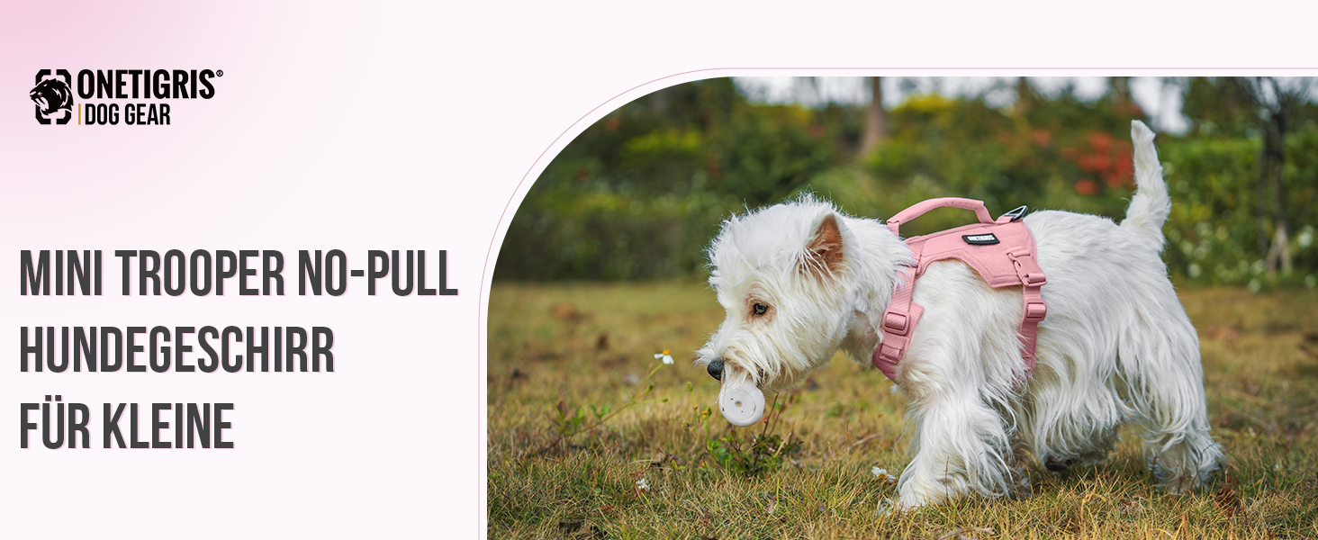 Шлейка для собак OneTigris MINI Trooper, рожева, XS, з повідком 150 см, з ручкою для контролю та 2 позиціями для буксирування
