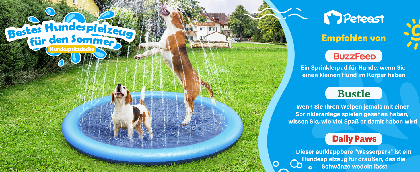 Басейн для собак Peteast великих і малих порід, дітей, 59 дюймів (150 см), розкладний, іграшка для води, антиковзаюча, блакитний