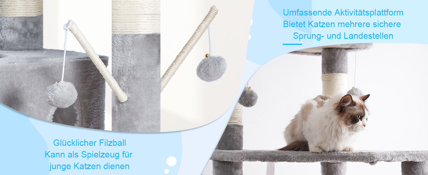 Котячий будиночок Hey-brother Kratzbaum: регульований котячий комплекс 250-280 см, до стелі, для великих котів, з гніздом, сірий, 0MPJ091W