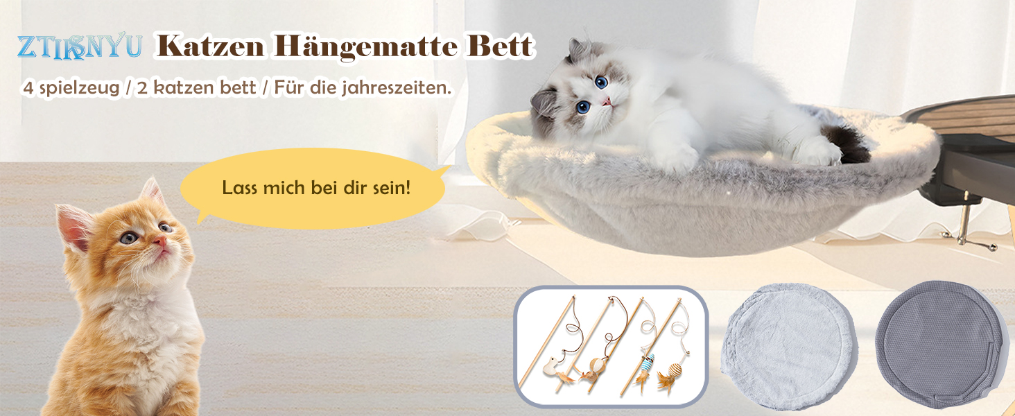 Кішка гамак-ліжко, кошик для сну, м'яке ліжко для котів та цуценят ZTIKSNYU, 45x45 см, з ковдрою та іграшками, до 22 кг