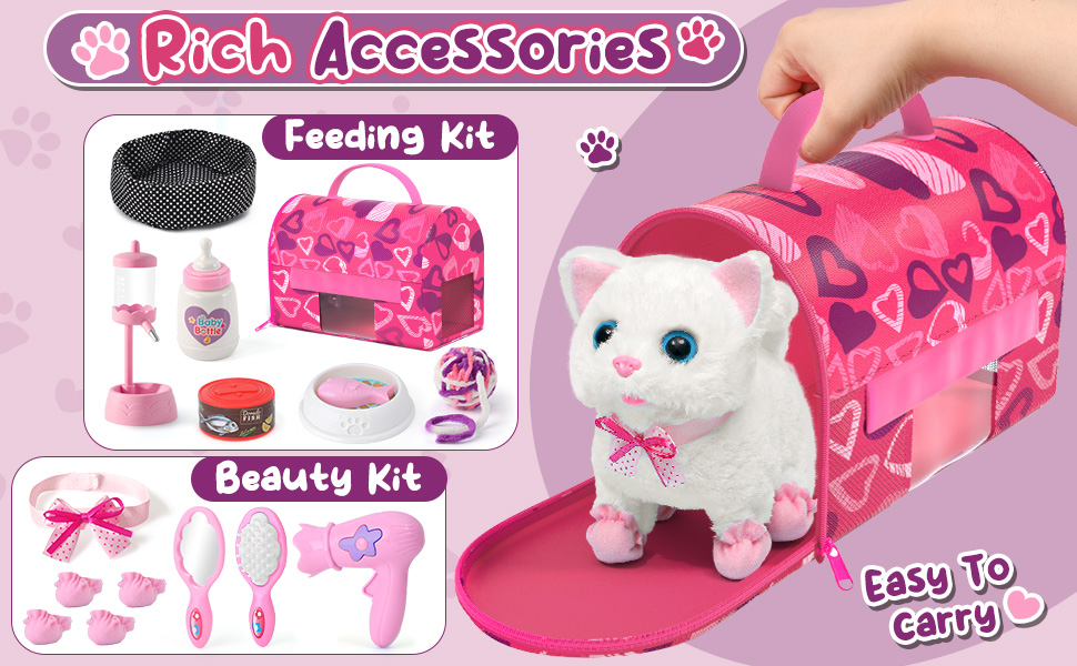 Інтерактивна іграшка Tacobear Katze: електронна котяча іграшка для дітей, ходить, муркоче, махає хвостом. М'яка іграшка, плюшевий котик, подарунок для дівчаток 3-8 років