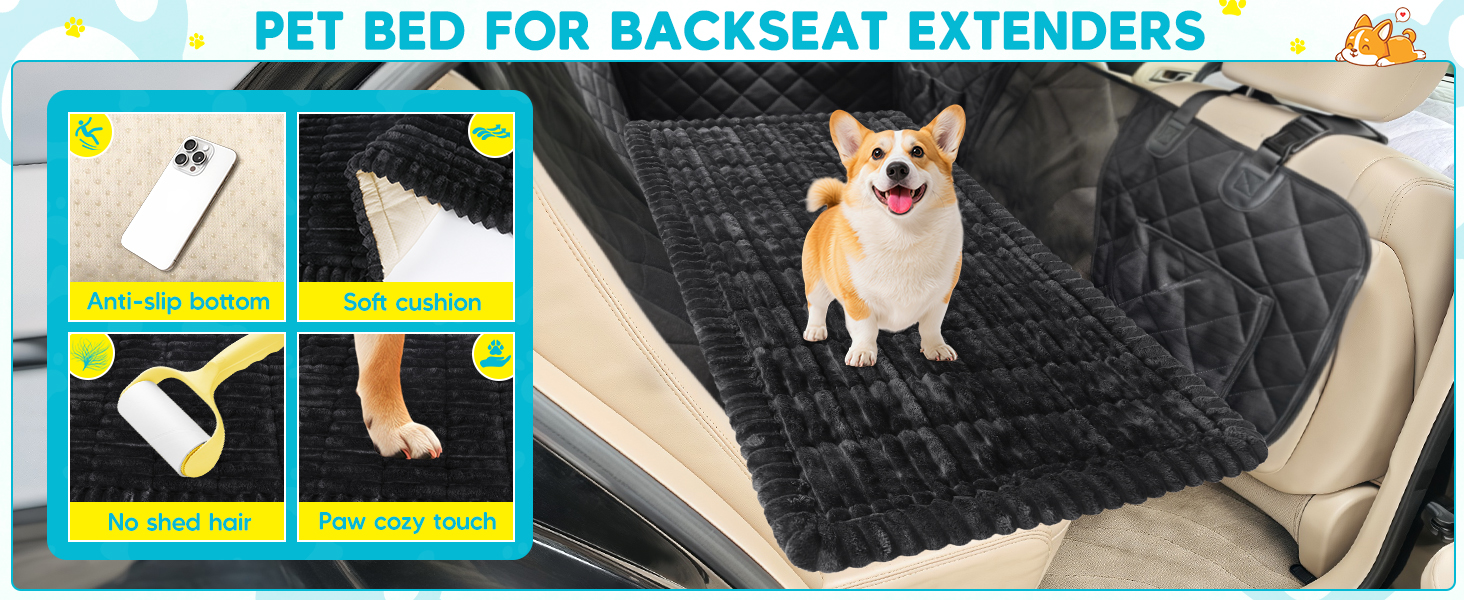 Лоїон Лежанка для собак в авто, килимок на заднє сидіння, м'яка підстилка для собак, захисний чохол, 127x62,5x2,5 см (Чорний)