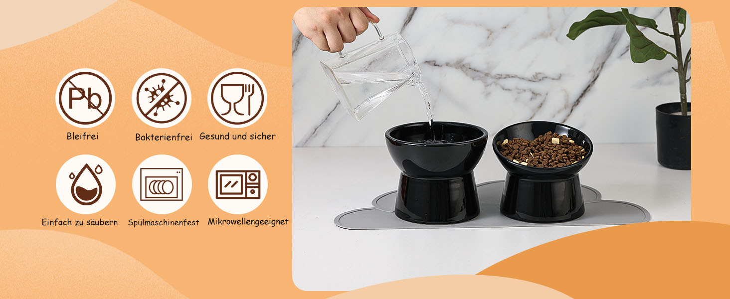 Набір мисок для котів з підняттям, кераміка, 3 шт. з антиковзною підкладкою, великі миски для їжі та води, білий