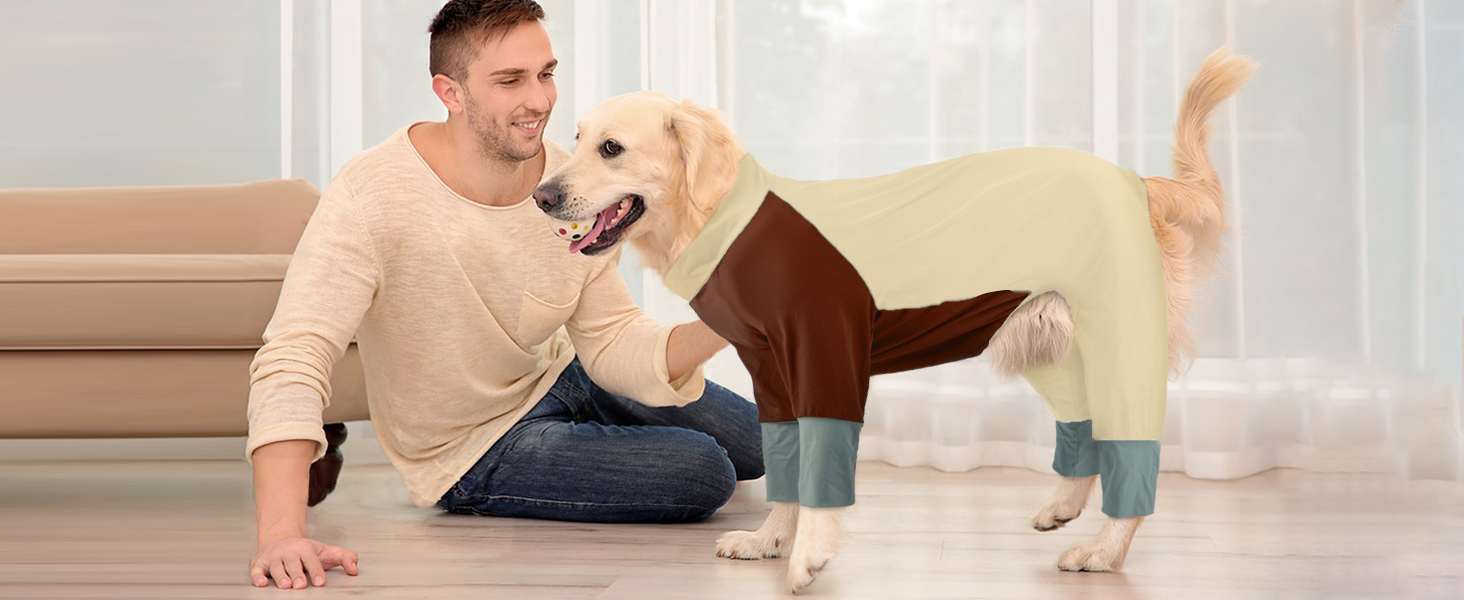 Піжама для собак Hjumarayan, еластичний комбінезон з блискавкою, повне покриття, довгі штанини, захист від бруду, прохолодний костюм-одяг для прогулянок та після операції, бежевий XL XL Beige