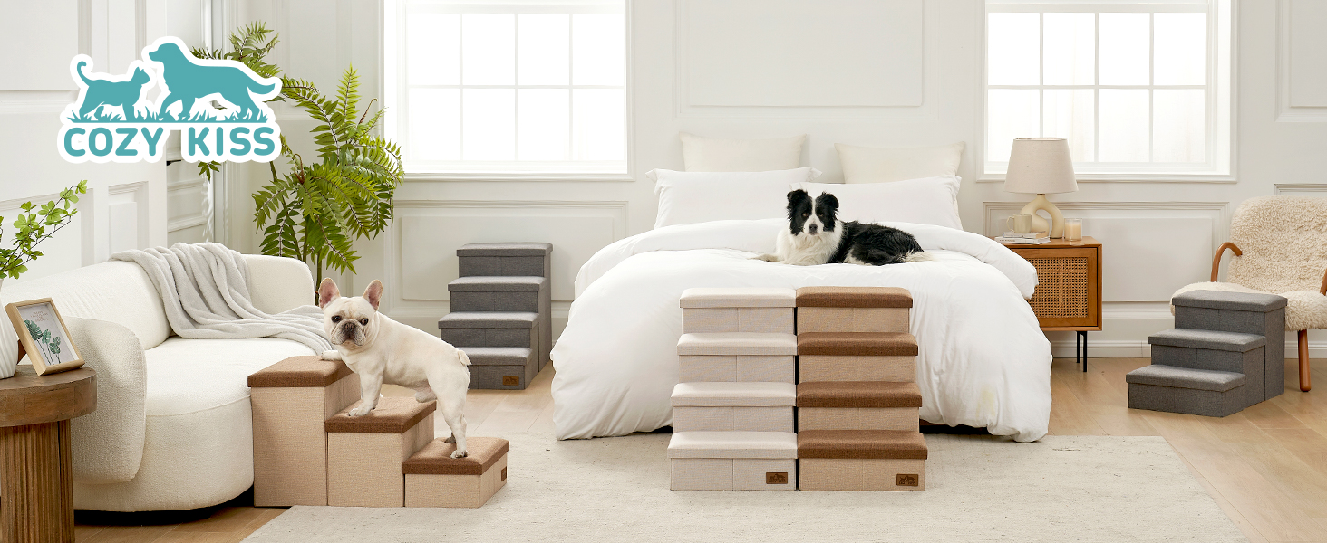 Сходинки для собак маленьких порід зі зберіганням, широкі, складані для ліжка та дивану, з неслизьким покриттям, вологостійкі (сірий, 43x97x56см, 4)