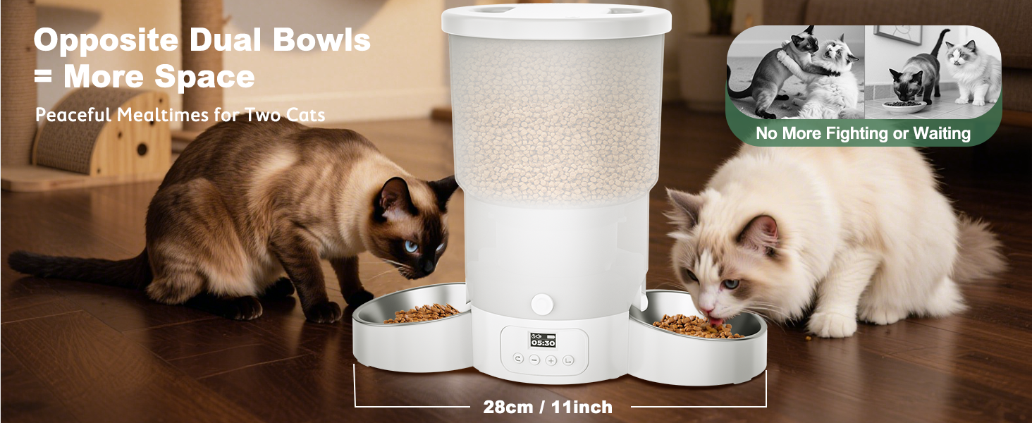 Автоматичний годівниця для котів та собак Gimars 5L з LCD-дисплеєм, 2 миски, програмування, 1-6 прийомів їжі, голосовий запис, білий колір