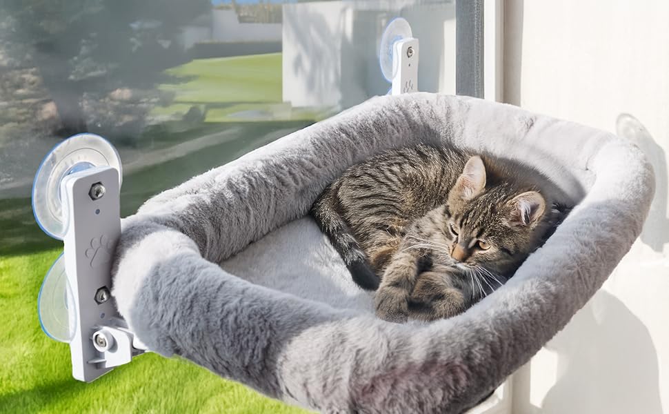 Віконна лежанка для котів Viva Cat – стабільна та зручна | Лежанка-гамак для котів до 18 кг | Економія місця