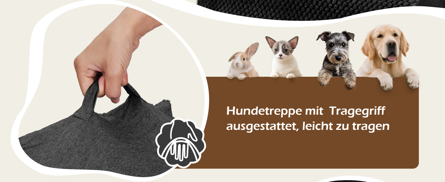 Сходинка для собак Eukue 3 сходинки, для маленьких собак та котів, портативна рампочка для ліжка та дивану, з високощільним шаром піни та чохлом, чорного кольору