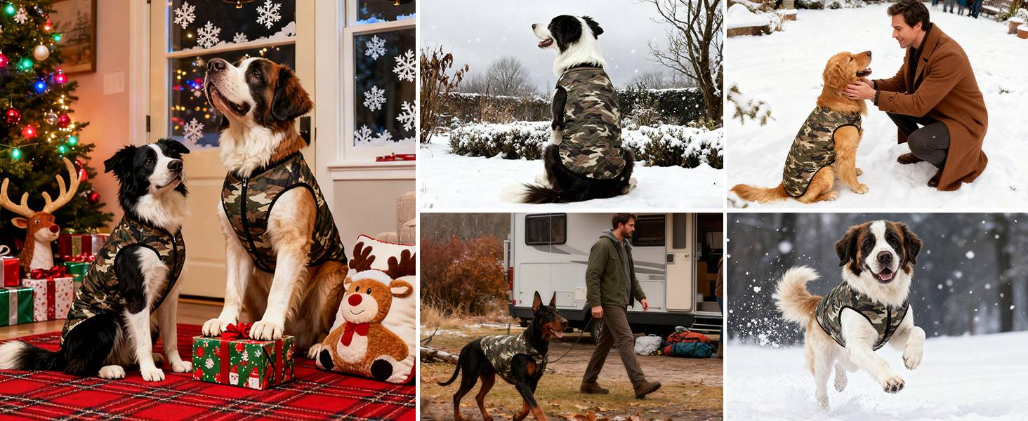 Водонепроникний теплий зимовий камуфляжний теплий куртка для собак з блискавкою. Зелений зимовий теплий камуфляжний теплий куртка для середніх собак.