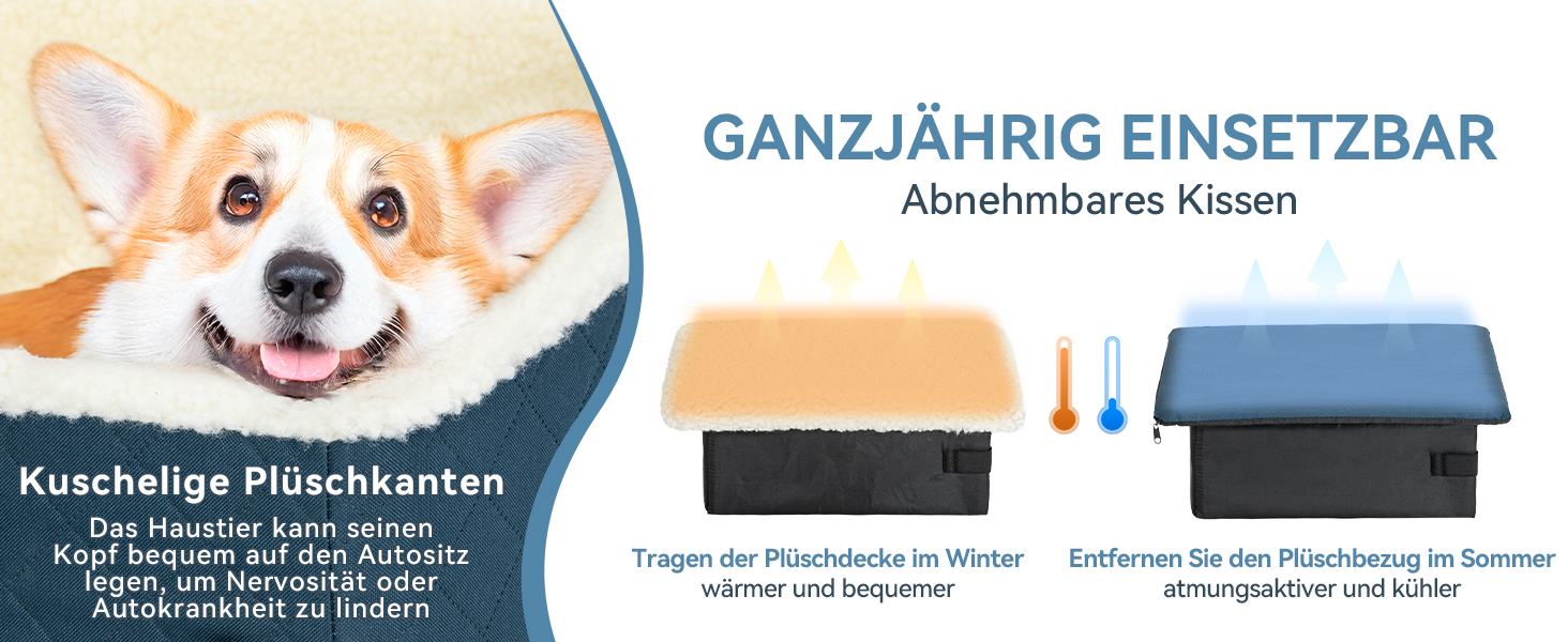 Автомобільний лежак для собак PETFIT, 12.5 см, блакитний, до 12 кг, з підкладкою