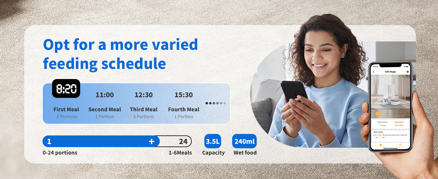 Автоматичний годівниця для котів HoneyGuaridan 2-в-1 з Wi-Fi, для сухого та вологого корму, з охолодженням та сухим мішечком, чорний