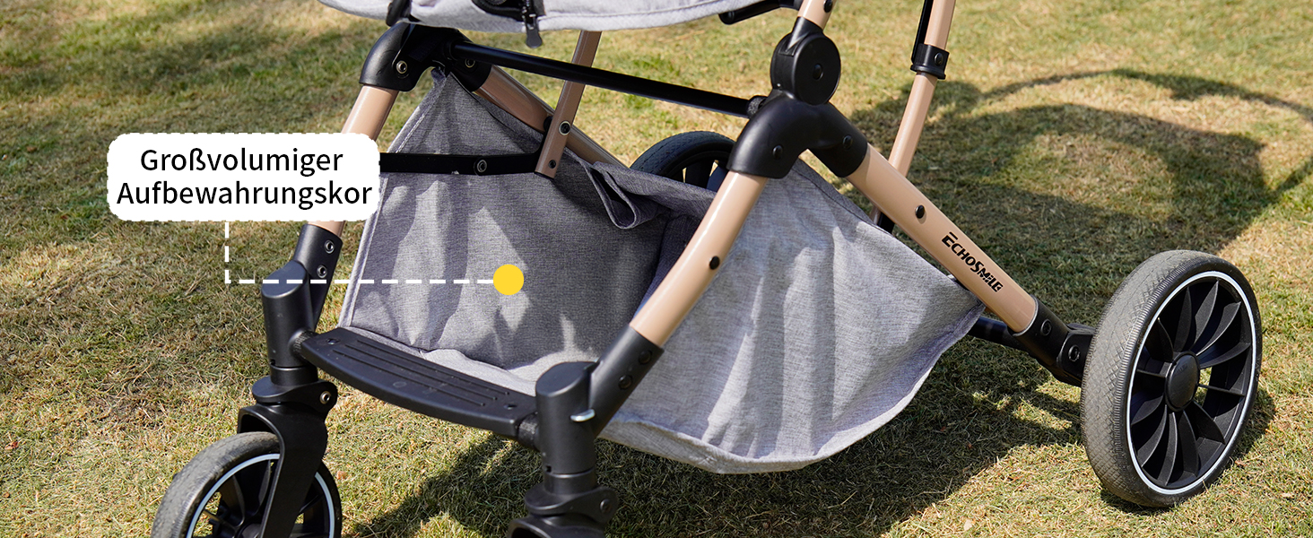 Візок для собак EchoSmile, складаний, до 20 кг, для маленьких та середніх собак та котів, з регульованою ручкою, амортизаторами та знімним чохлом (сірий)