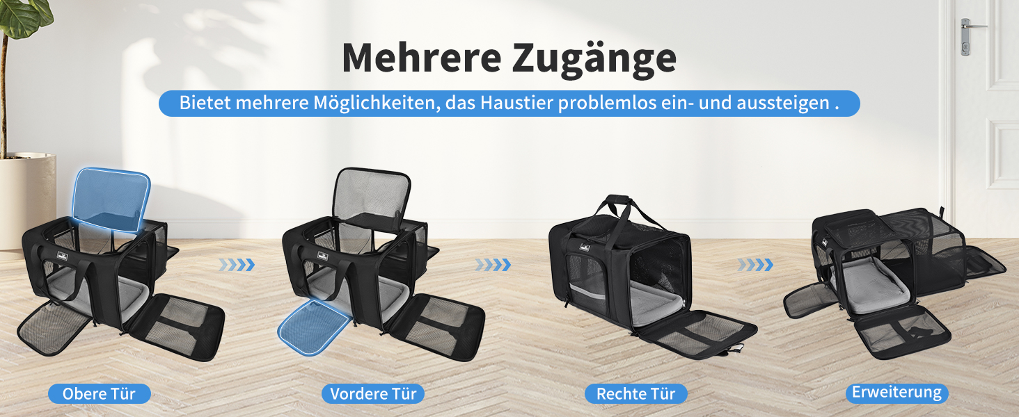 Сумка-переноска для собак та котів Wakytu, велика, чорна, розширювана, складна, 900D Oxford, міцна