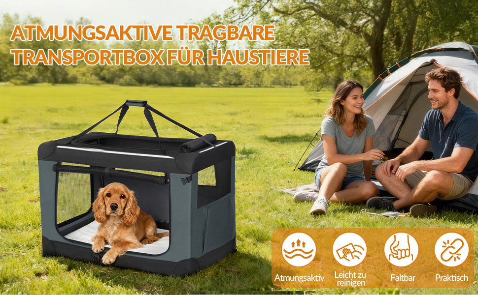 Транспортна переноска для собак Fobyfurny FPDT001OG1, 60x42x42 см, сіра, з 3 дверцятами, 60 л