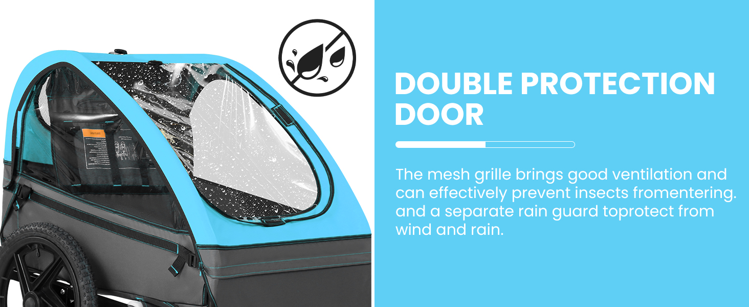 Дитячий велопричіп Sepnine для 2 дітей, від 12 місяців, з 5-точковим ременем та сумками, синій BT609