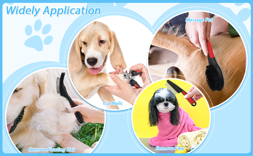 Набір для догляду за шерстю собак та котів Tonyg-p: щітка, гребінець від бліх, стригувач та пилка для нігтів (6 шт)