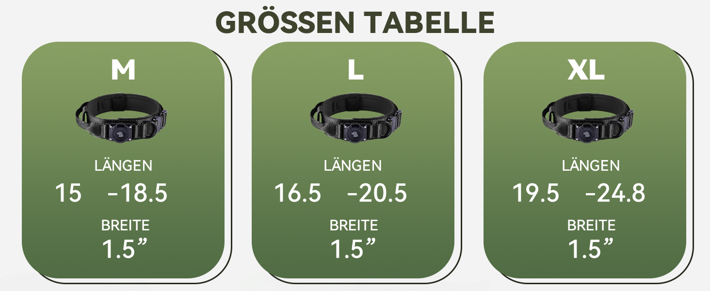 Тактичне собаче нашийник DE JIARUI з ручкою, водонепроникний Airtag нашийник для собак, товстий регульований нашийник для собак з м'якою підкладкою, металева застібка для собак середніх та великих порід (зелений, M(15'-19')) Зелений L(18'-23')