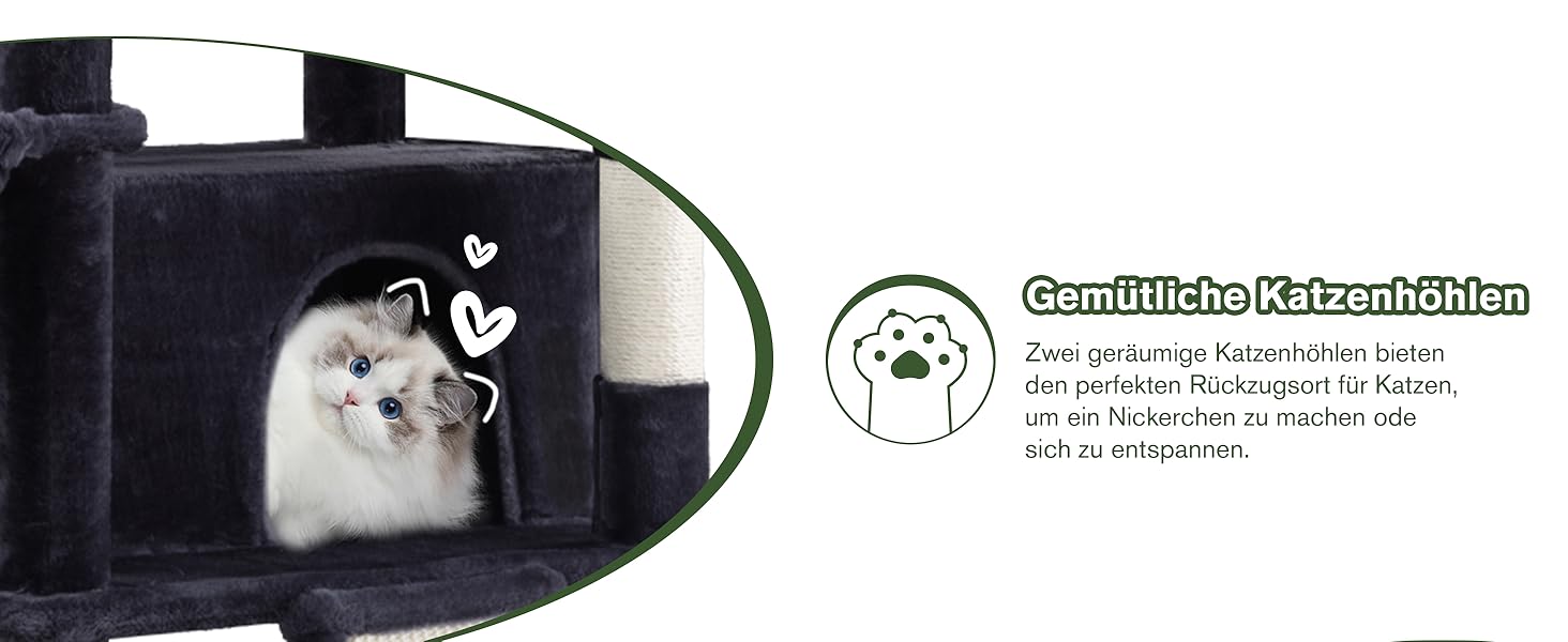 Котячий будиночок MUTICOR з когтеточкою, 206 см, багатоярусний, для великих котів, з гамаком, плюшеві платформи, широка база (темно-сірий)