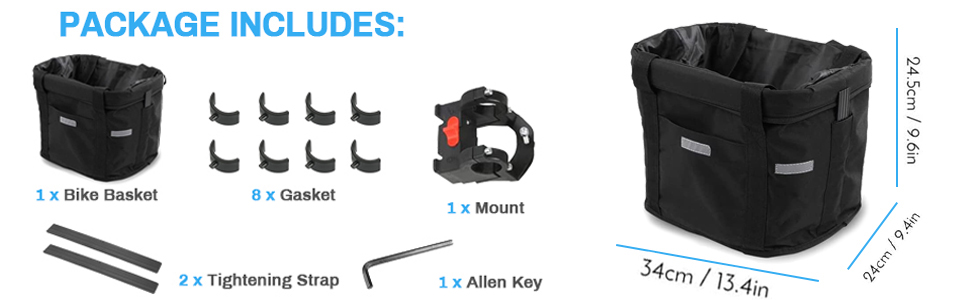 Фалцфальтерний велосипедний кошик для собак, передній велосипедний кошик, легко встановлюється, знімний велосипедний кошик-сумка, з адаптером керма для маленьких собак, для покупок, пікніків (червоний)