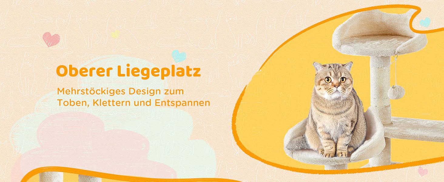 Котячий будиночок Yaheetech 170 см XL: кігтеточка, ліжко, гамак, іграшки, бежевий