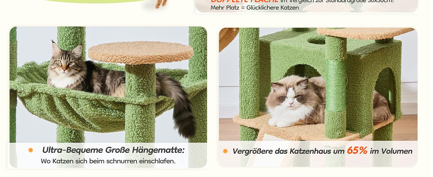 Котячий комплекс Taoqimiao 183 см, великий XXL, з будиночком, гамаком, стійкий, зелений MS045W