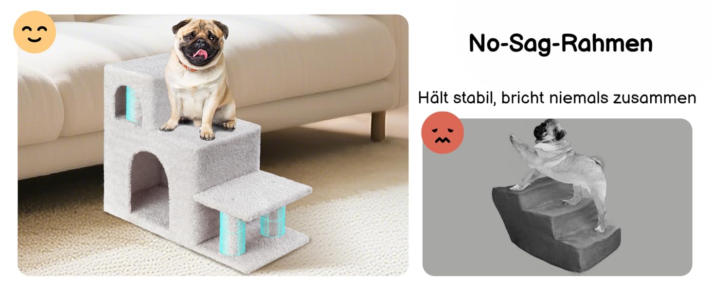 Сходинки для собак Veehoo: 3 сходинки, ліжко, печеринка, для старих котів та собак, до 45 кг, сірий, 67x34x52 см