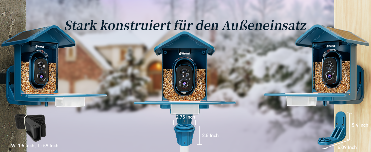 Кормушка для птахів з камерою, AI розпізнавання птахів, 2.4 ГГц/5 ГГц, сонячна, захищена від білок, миттєві сповіщення, 2K камера для заднього двору