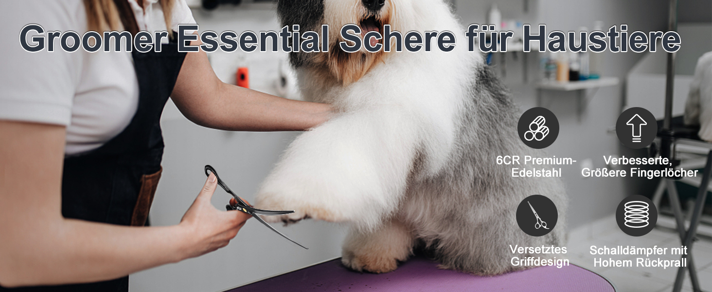 Набір професійних ножиць для грумінгу собак CIICII 10-в-1 з безпечними закругленими кінцями (для собак, котів, тварин). Підходить для стрижки, прорізування та формування шерсті. Срібно-чорний колір.