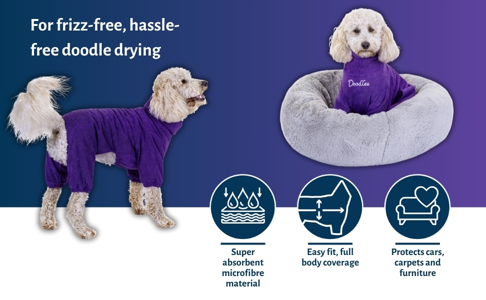Рушник для собак Mikki Doodles, розмір L, фіолетовий, для кучерявої шерсті, швидковисихаючий, з мікрофібри