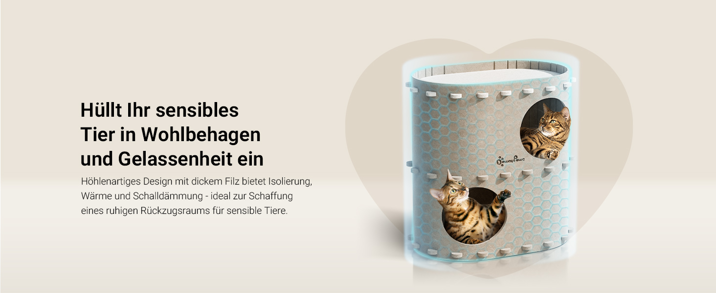 Будиночок-печеринка для котів DownyPaws з фетру, 2-ярусне ліжко для котів, 50 x 33 x 50 см, затишний дизайн, захист кігтів, бежевий