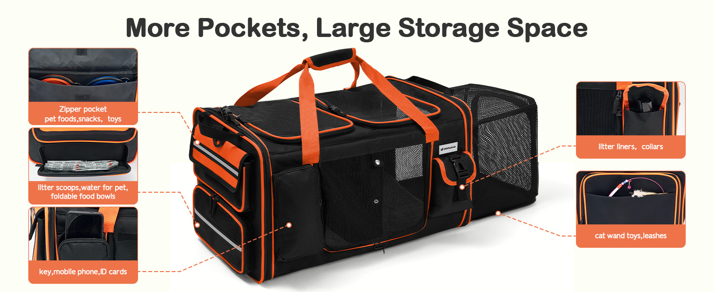 Транспортна переноска для котів Odoland, 60x38x35 см, розширювана, з туалетом для котів, з плечовим ременем, ідеальна для подорожей