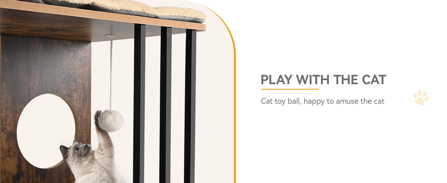 Дерев'яний кігтеточка YITAHOME 90 см з 3 рівнями для великих котів, кігтеточний комплекс з подушками, іграшками (пір'їнка, помпон), у кольорі