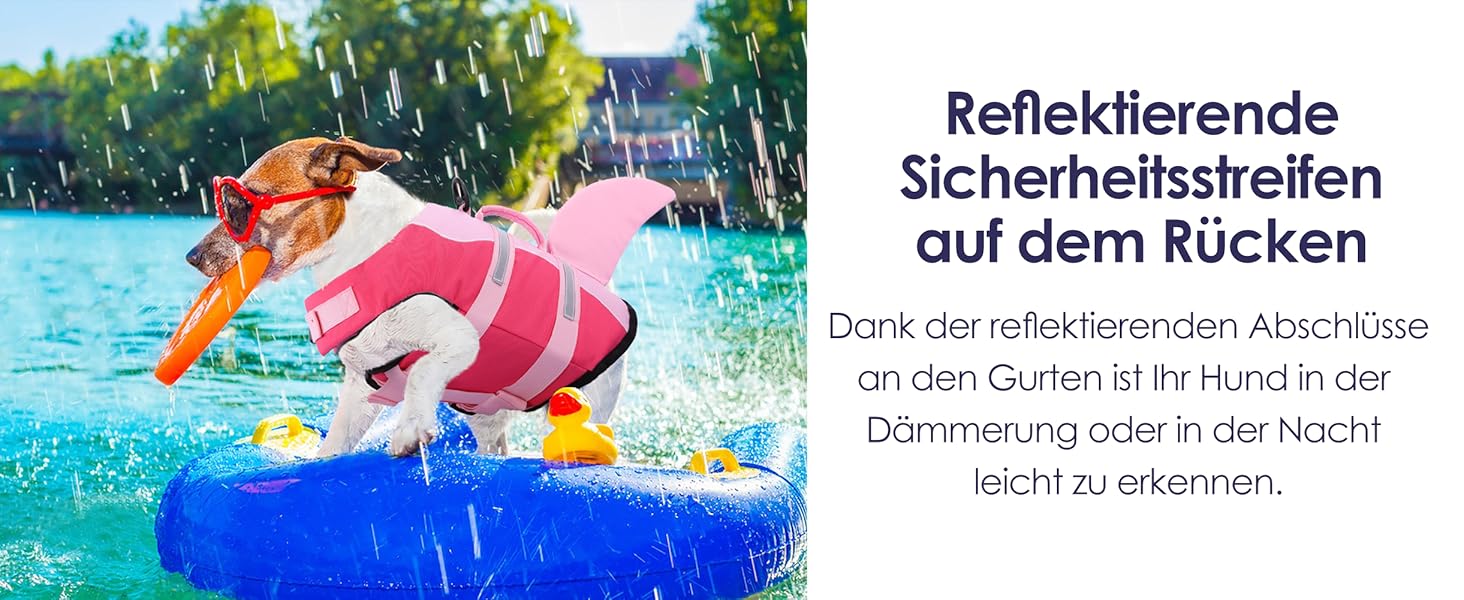 Світловідбиваюча рятувальна жилетка для собак AOFITEE, модель 'Акула', рожева, середній розмір