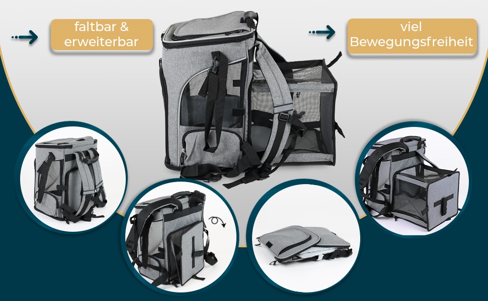 Рюкзак для собак PETSWORLD, складаний | Для тварин до 8,5 кг | Дихаючий, з сіткою | Ергономічна підкладка | Кишені та аксесуари