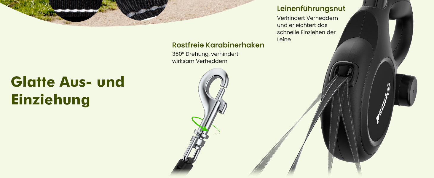 Рулетка для собак Pecute 8м, бісостійка, з набором для збору відходів, 360° без перекручування, чорна (до 50кг)