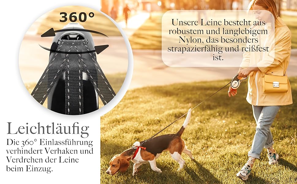 Рулетка для собак до 20 кг Bluzelle з відбиваючими смугами, металевим карабіном, надійним гальмом та зручною ручкою, розмір S