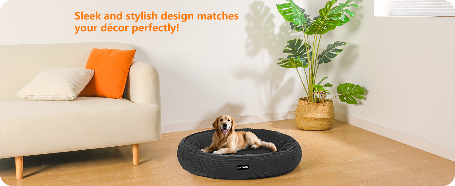 Кругле ліжко для собак великих порід, котяче ліжко, зручне, миється, кошик для собак, донат, ліжко для собак, знімний, антиковзкий килимок, Ø 100 см, темно-сірий, 100 x 100 x 20 см