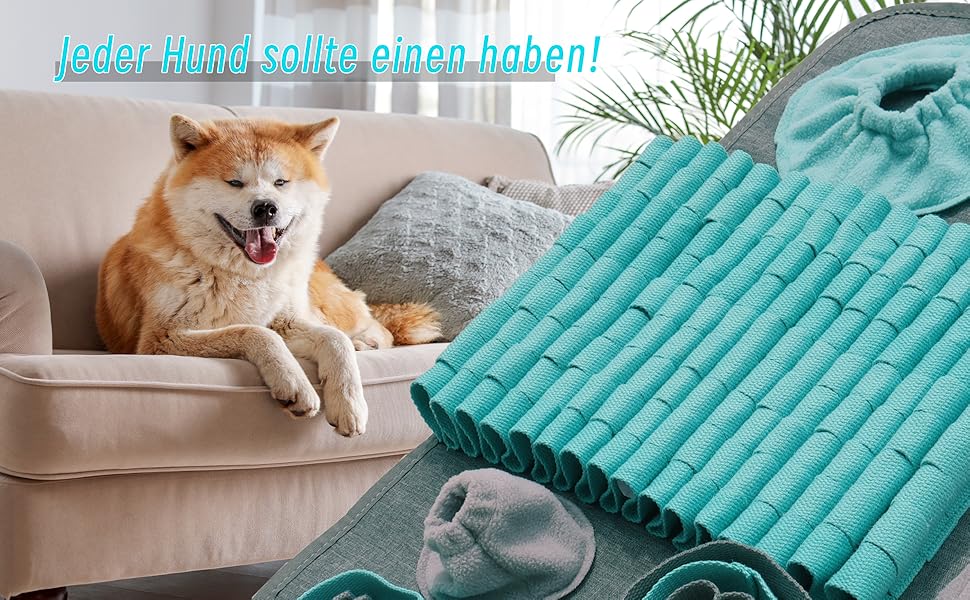 Килимок для собак SchnüFfelteppich, миючий, для тренувань, годівлі, нюховий тренінг, проти нудьги, для цуценят (66 x 42 см), блакитний