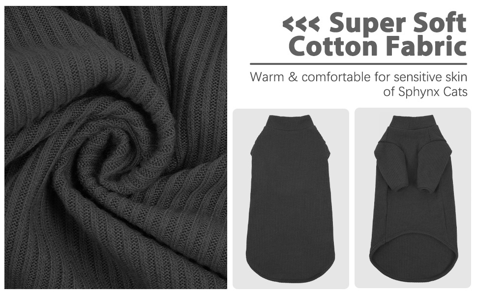 Одяг для безшерстних котів Sphynx: м'який пуловер з ролетним коміром, футболка, жилет. Чорний колір, розмір XL