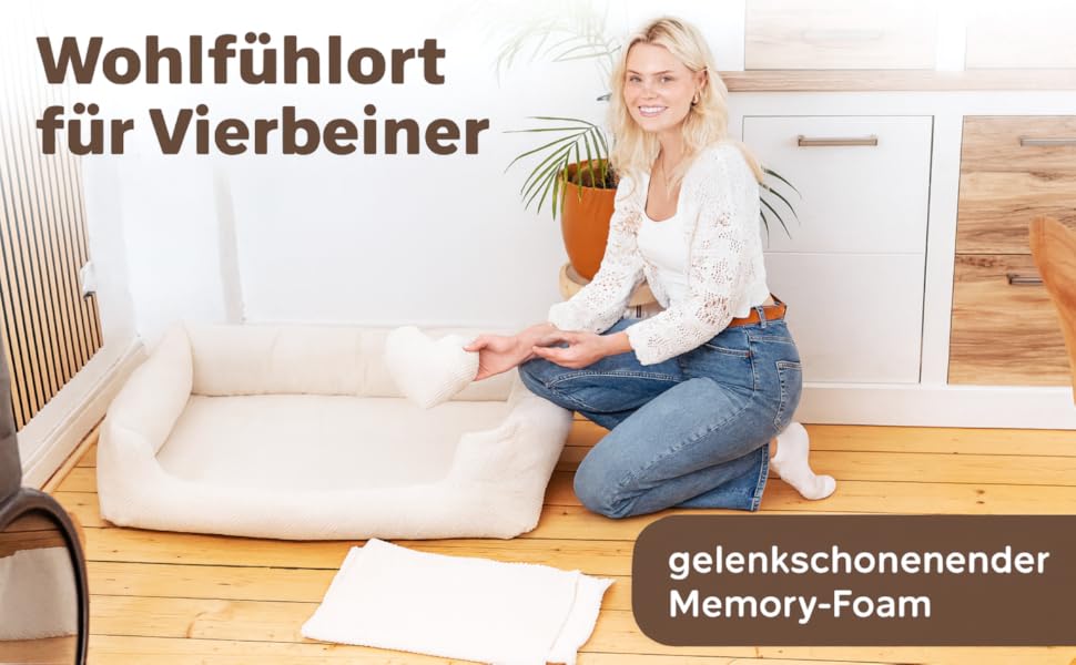 М'яке ліжко для собак Manno з піною з пам'яті ефекту – для середніх та великих собак | Зручне, знімний чохол, неслизьке та водовідштовхувальне | Безкоштовний ковдра та 2 подушки (XL)