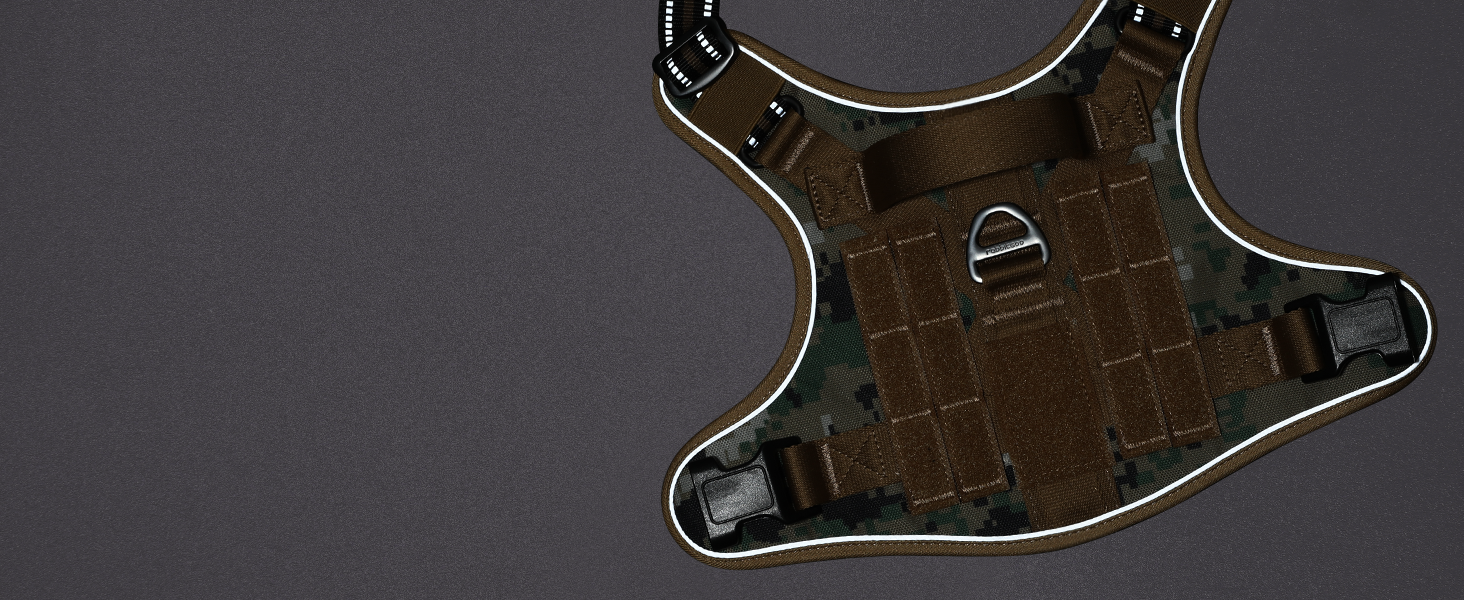 Нашийник для собак Rabbitgoo середнього розміру, анти-тяговильний, регульований з ручкою, міцний, з металевими пряжками, для піших прогулянок (M, L), камуфляжний, коричневий