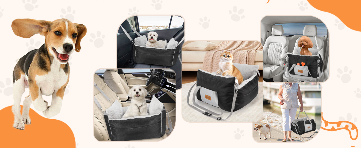 Автокрісло для собак Nobleza - зручне ліжко для маленьких собак, з кишенями та змінним подушкою, 58x56x33 см, бавовна, плюш, пластик/метал